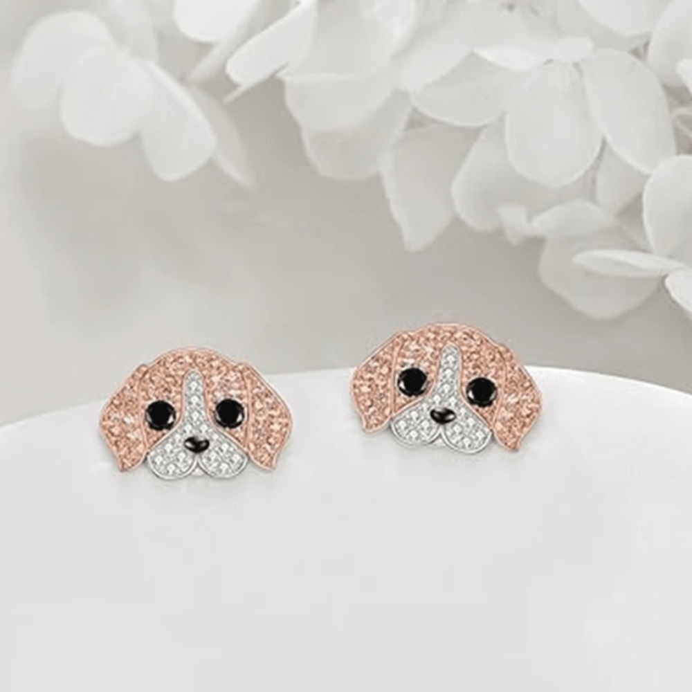 Beagle Earrings, Beagle Rhinestone Earrings, Dog Earrings - Picture 2 of 10